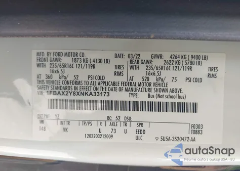 2022 Ford Transit Xl from USA, damaged, VIN 1FBAX2Y8XNKA33173